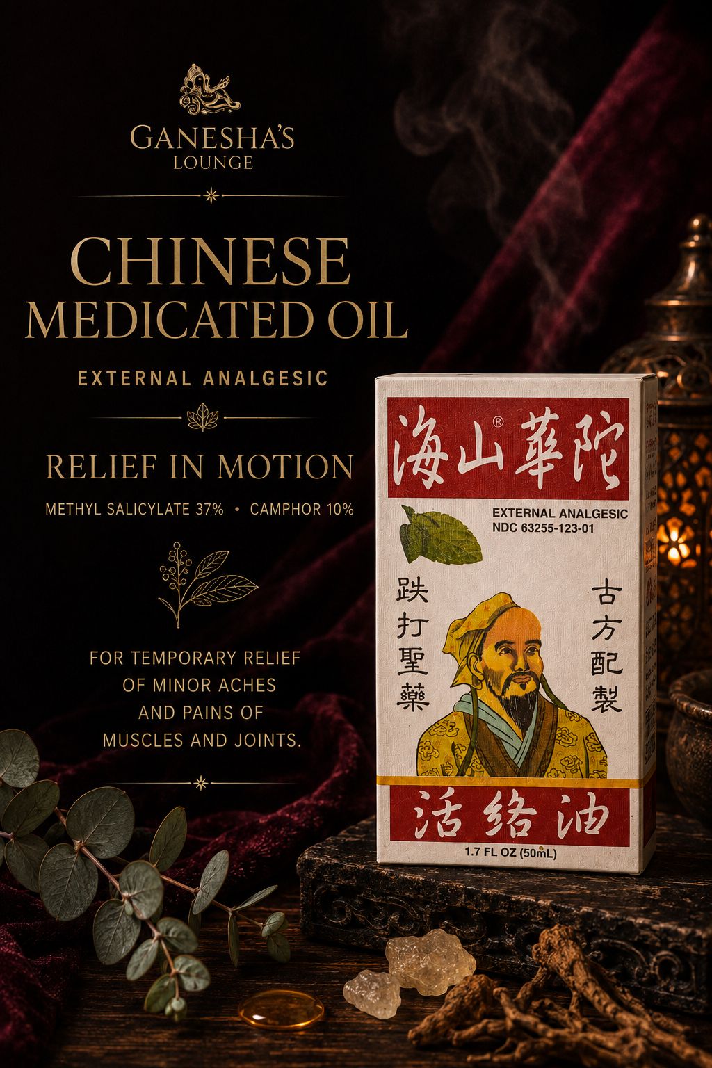 Chinese Medicated Oil box, external analgesic, 1.7 fl oz